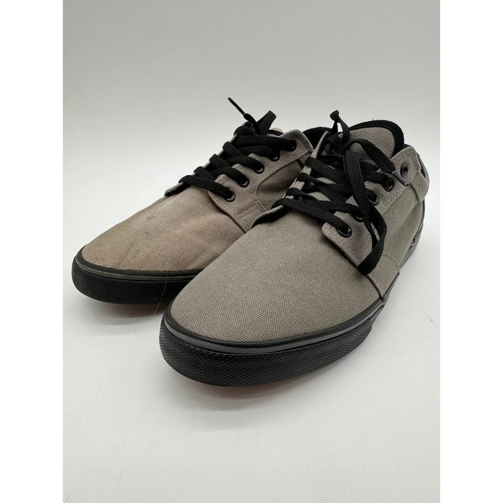 Men's Gray Canvas Low Top Sneakers Black Lace Gum Sole Skate Casual Shoes